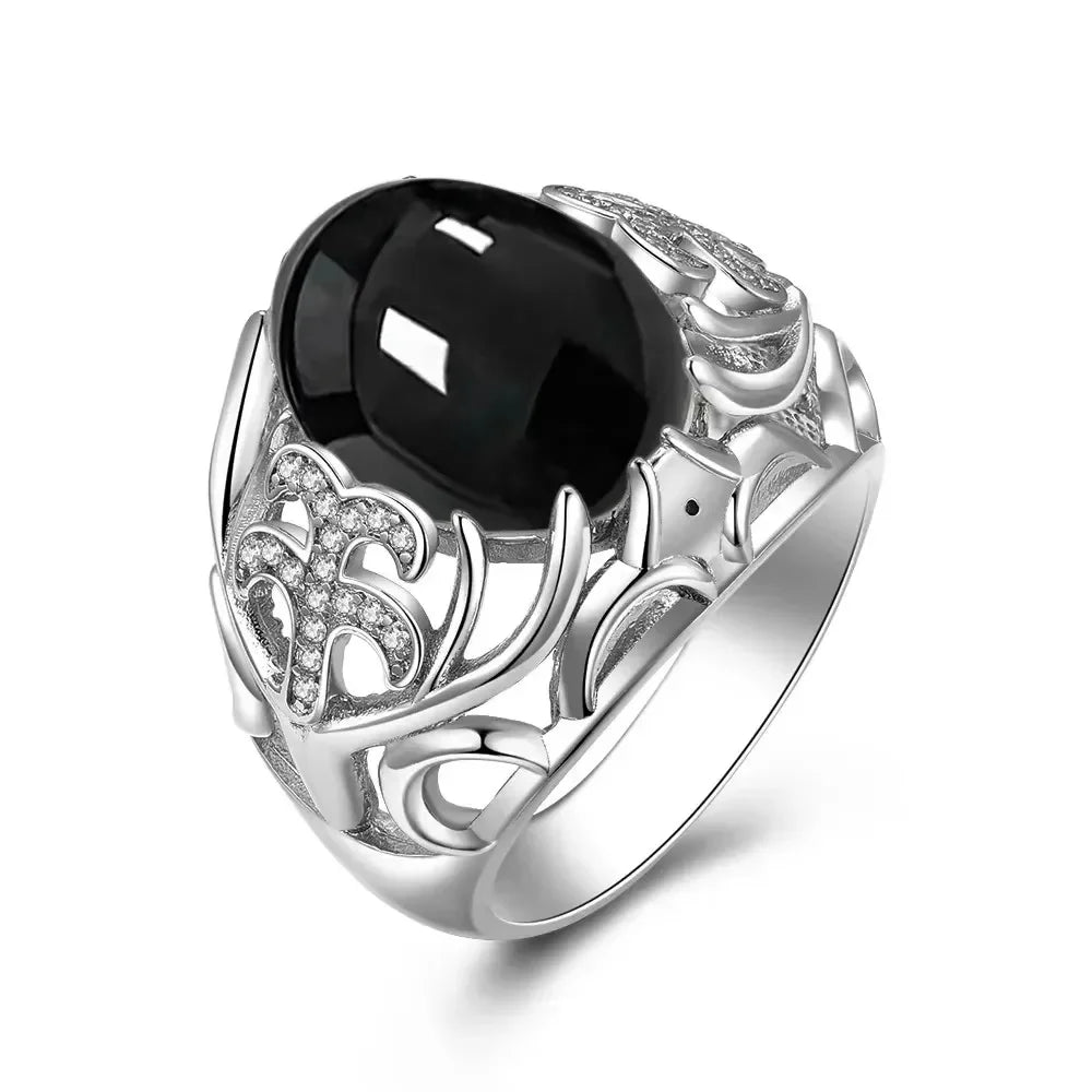 Vintage Black Onyx Sterling Silver Ring - Jeglowstore