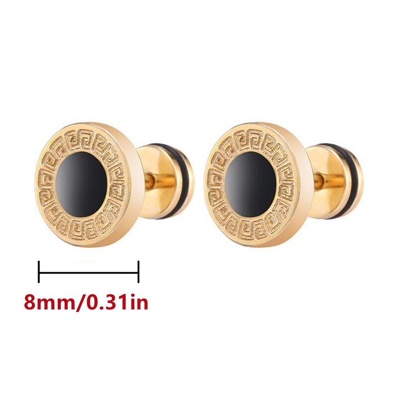 Design Stainless Steel Women's Studs Earrings For Men Ear Piericng Black Stone Gold Silver Color Face Stud Earring Jewelry