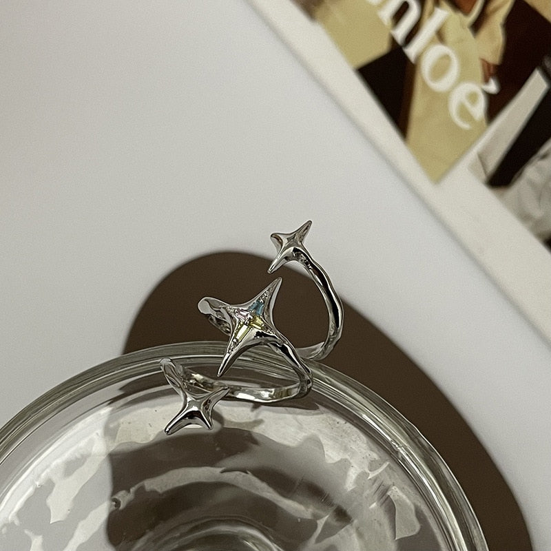 New Design Irregular Zircon Star Ring Creative Spiral Cross Star Open Rings Aesthetic Geometric Jewelry Party Gift