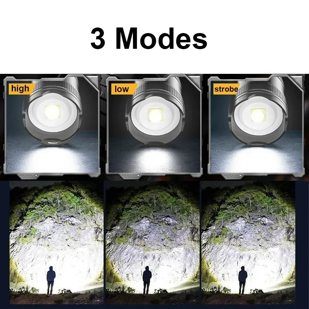 Super Bright LED Flashlight USB Rechargeable Flashlights with Tactical Zoom High Power Spotlight Outdoor Camping Fishing Torch