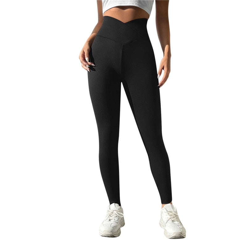 Sexy Crossed Waist Yoga Pants Women V-Waist Scrunch Butt Leggings Seamless Fitness Workout Push Up Tights Casual Sports Trousers
