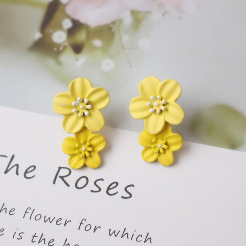 New Korean Style Spray Paint Big Flower Stud Earrings For Women Fashion Summer Elegant Sweet Ear Jewelry Accessories Brincos