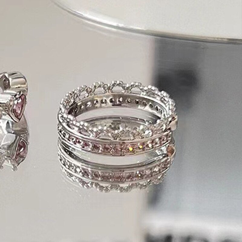 Gold Color Heart Zircon Rings Set For Women Girls Adjustable Minimalism Luxury Twist  Ring Fashion 2023 New Jewelry Trendy Gifts