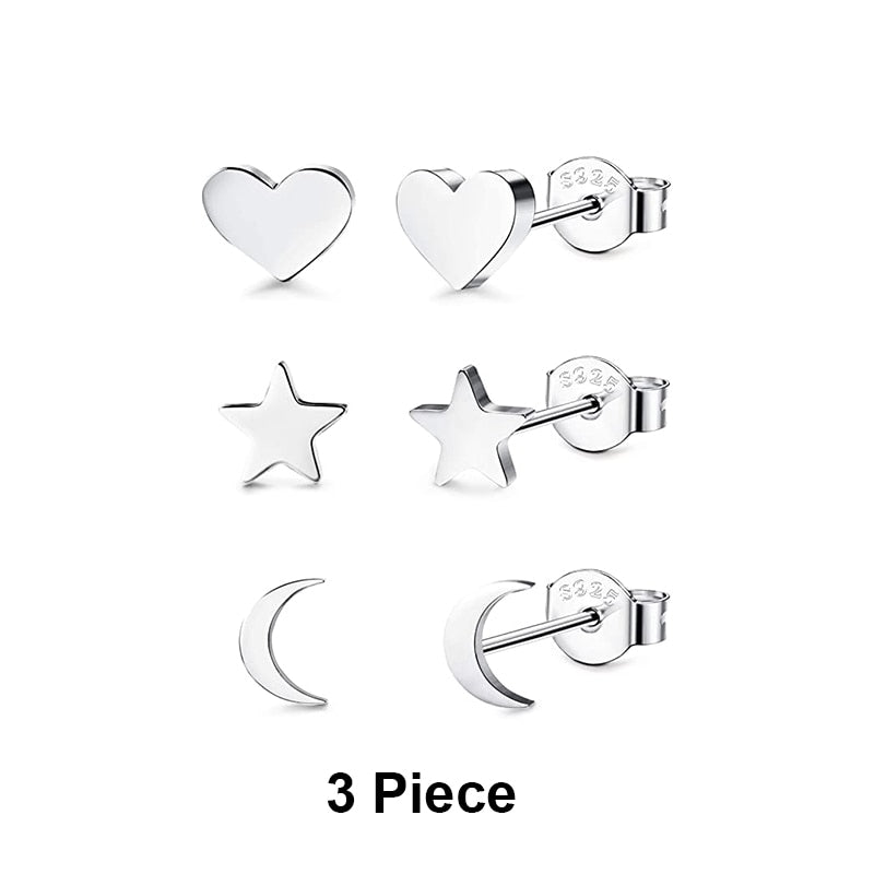 CANNER Aros 18K Gold Plated Earring Set 925 Sterling Silver Small Ear Bone Piercing Earrings For Women 3PCS Jewelry Accessories