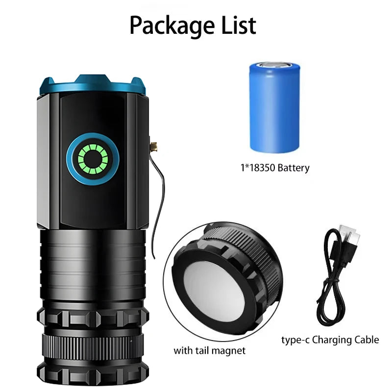 5000 MAH Powerful LED Flashlight Rechargeable Lamp Side Light Waterproof Tactical Lantern Handheld Torch Outdoor Camping Hiking - Jeglowstore