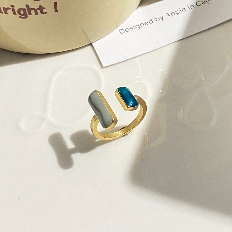 Retro Gold Color Double Oil Drip Open Rings for Women Luxury Irregular Adjustable Finger Ring 2023 New Trendy Wedding Jewelry