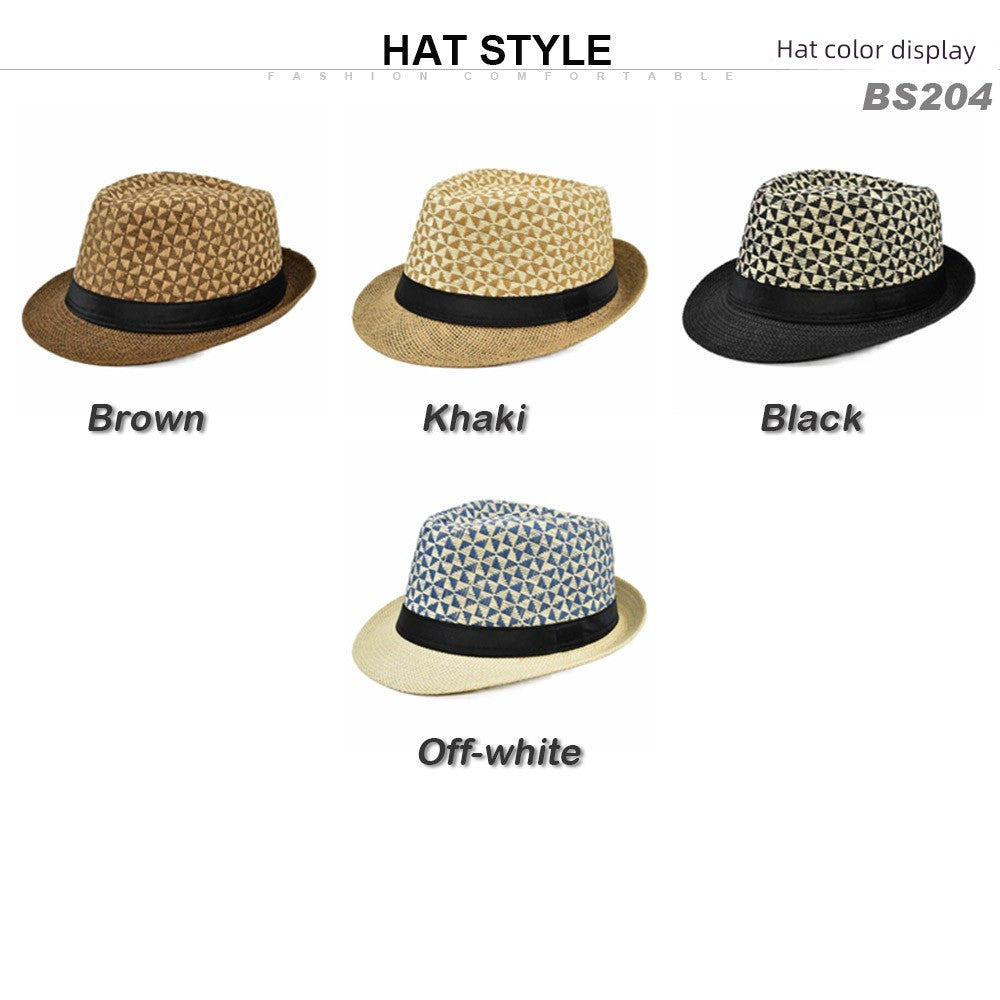 Billycock Fedora Hat Straw Hat Plaid Hat Spring Summer Sun Hat Hemming Straw Hat for Men and Women