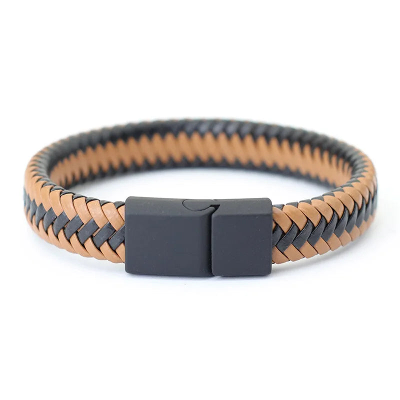 Black Braided Leather Men’s Bracelet - Jeglowstore