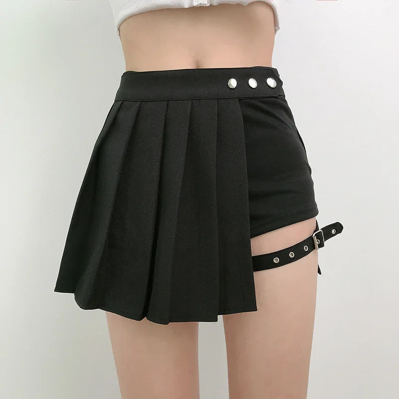 Gothic Plaid Pleated Asymmetrical Skirt - Jeglowstore
