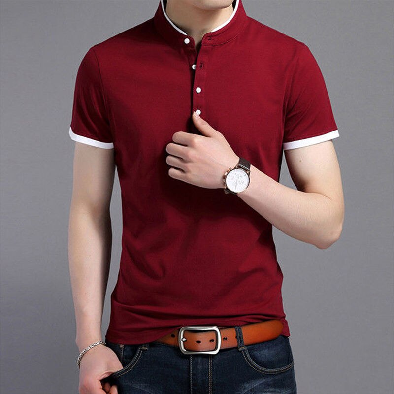 Casual Short Sleeve T Shirts Half Buttons Stand Collar Comfy Pullovers