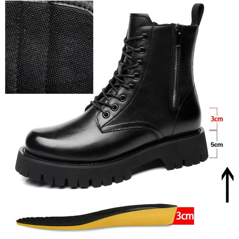 Zipper Man Platform Boot Height Increasing High Men Leather Heel Shoe Male Elevator Boots Autumn Spring