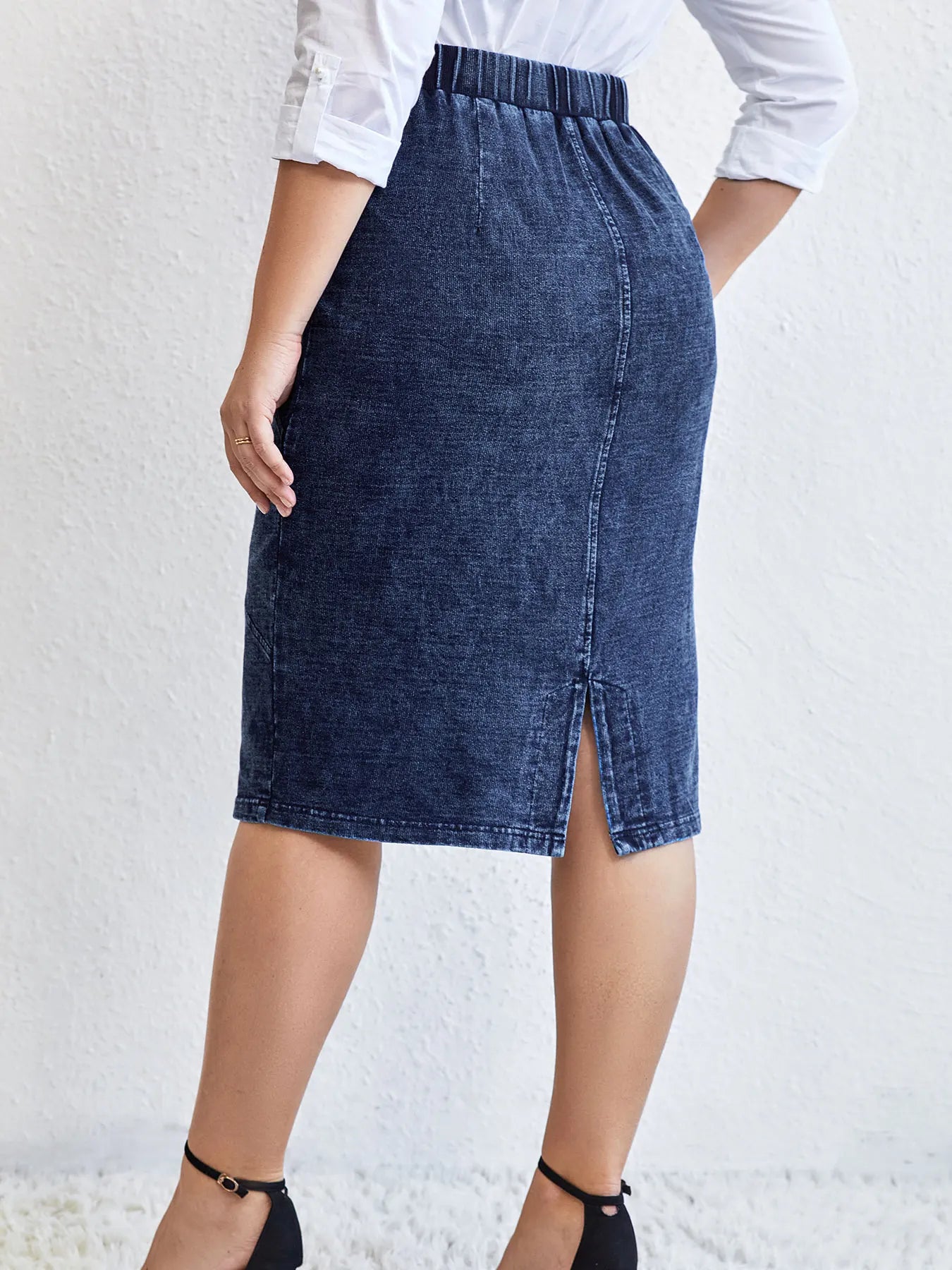 Plus Size Knit Denim Skirt