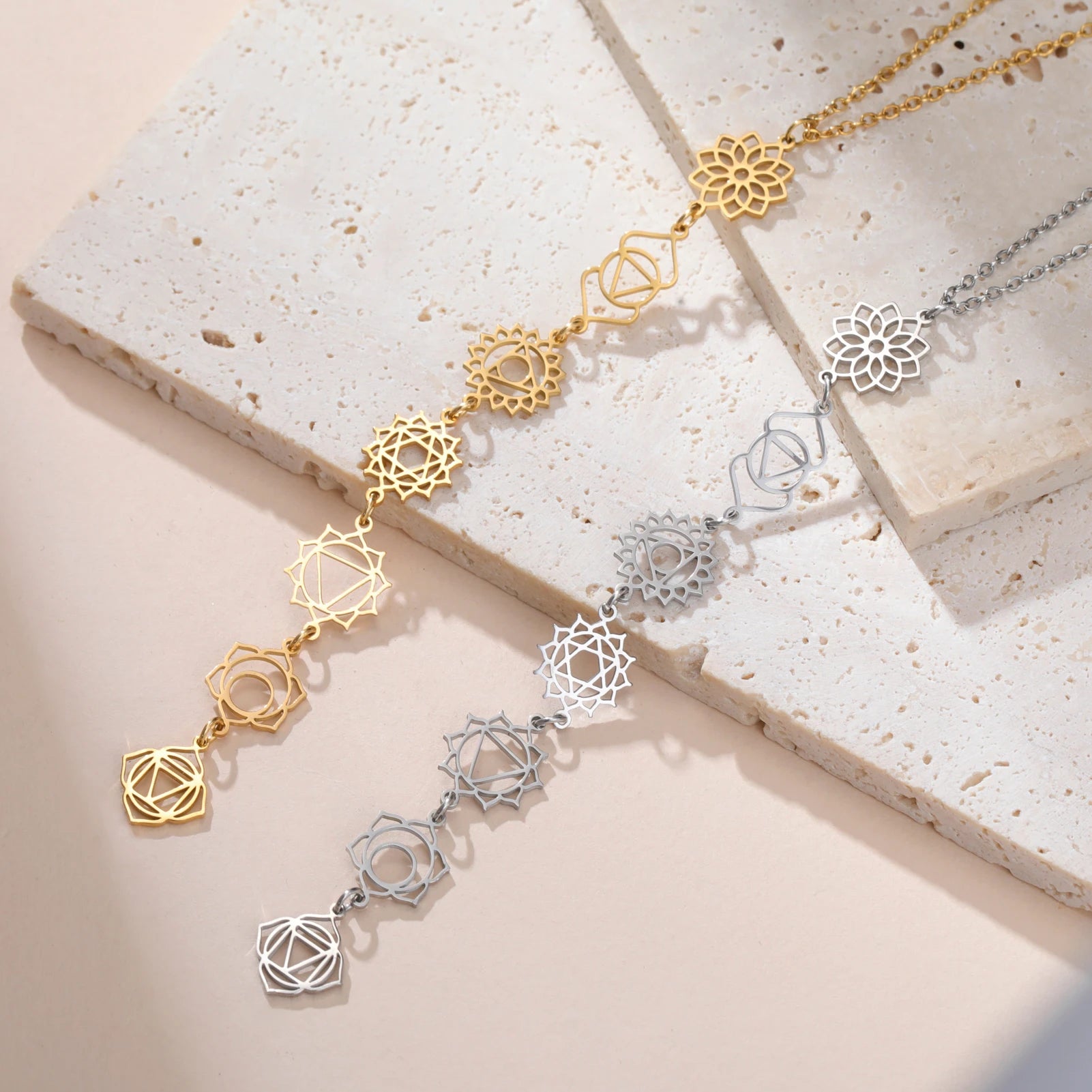 Gold Stainless Steel Chakra Meditation Necklace - Jeglowstore