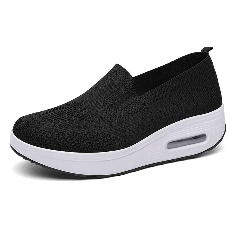 New Women Flat Sneakers Comfy Light Thick Sole Breathable Mesh Female Shoes Slip-On Durable Spring Stylish Trend Leisure Flats