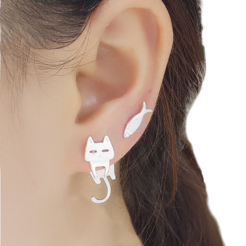 1Pair Cute Cat Frog Earrings for Women Men Funny Animal Stud Earrings Statement Earring Tibetan silver Ear Piercing Jewelry Gift