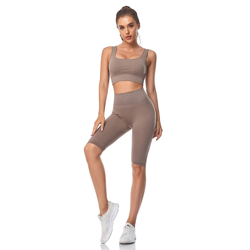 WAREBALL Seamless Women Yoga Set Sports Bra Sports Shorts Fitness Wear Outfit 2 Piece Gym Yoga Sets Workout Suits