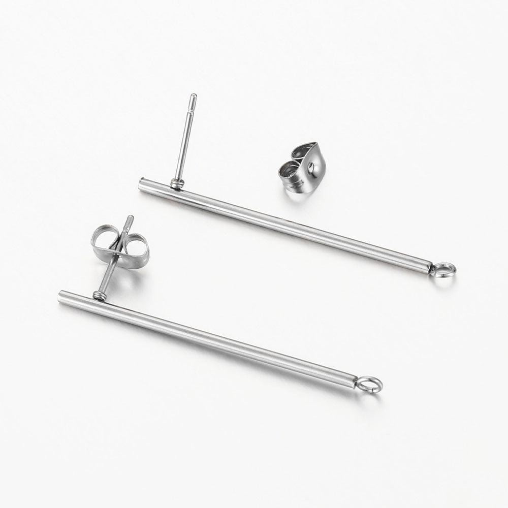 No Fade 10pcs Stainless Steel Ear Studs Earring Post Base Pins with Ear Backs Earplug for Earrings DIY Jewelry Making Components