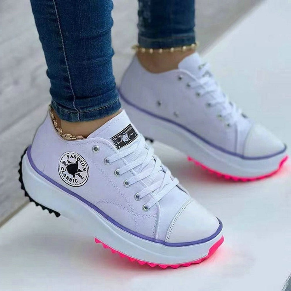 Women Pattern Canvas Sneakers Woman Casual Shoes 2023 Girls Sneakers Ladies Shoes Flat Lace-Up Zapatillas Mujer Chaussure Femme