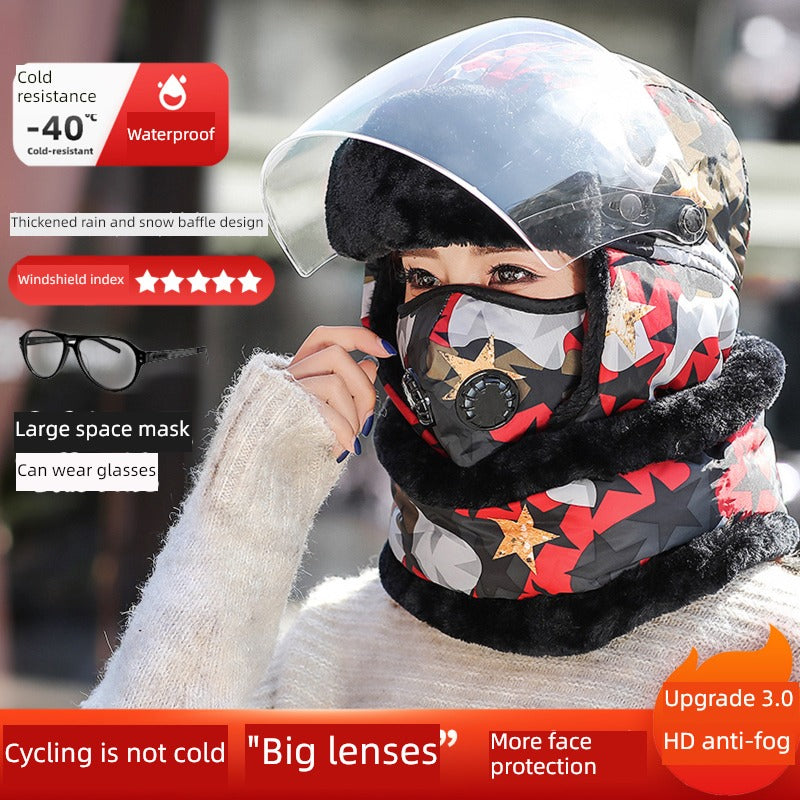 Women's Winter Cold-Proof Cycling Warm Artifact Eye Protection Hat