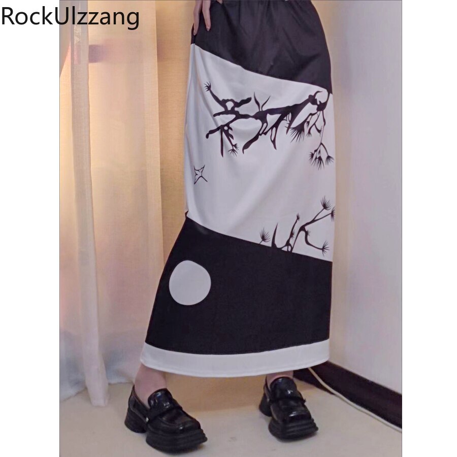 High Split Maxi Long Black Skirt Elastic Waist Midi Skirts Harajuku Gothic Japanese Letter Grunge Punk y2k Street hippie vintage