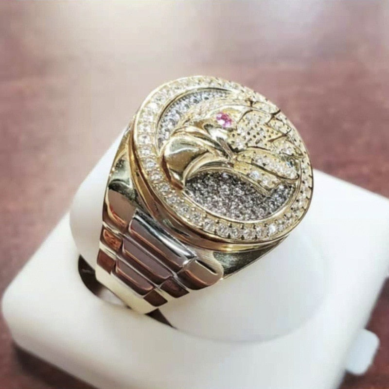 Luxury Micro Set Zircon Crown Rings for Men Women Gold Color Ring Party Banquet Jewelry Gift