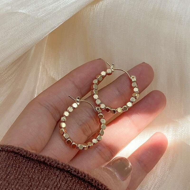 New Punk Golden Metal White Cross Hoop Earrings For Women Girls Fashion Circle Brincos Ear Accessories Jewelry