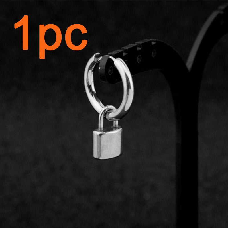 Vintage Men Stainless Steel Earrings Clip Cross Tassel Chain Ear Wrap Cuff Stud Earring Hipster Punk Piercing Ear Accessories