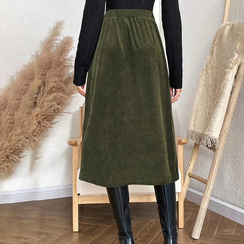 Vintage Green High Waist Midi Skirt - Jeglowstore
