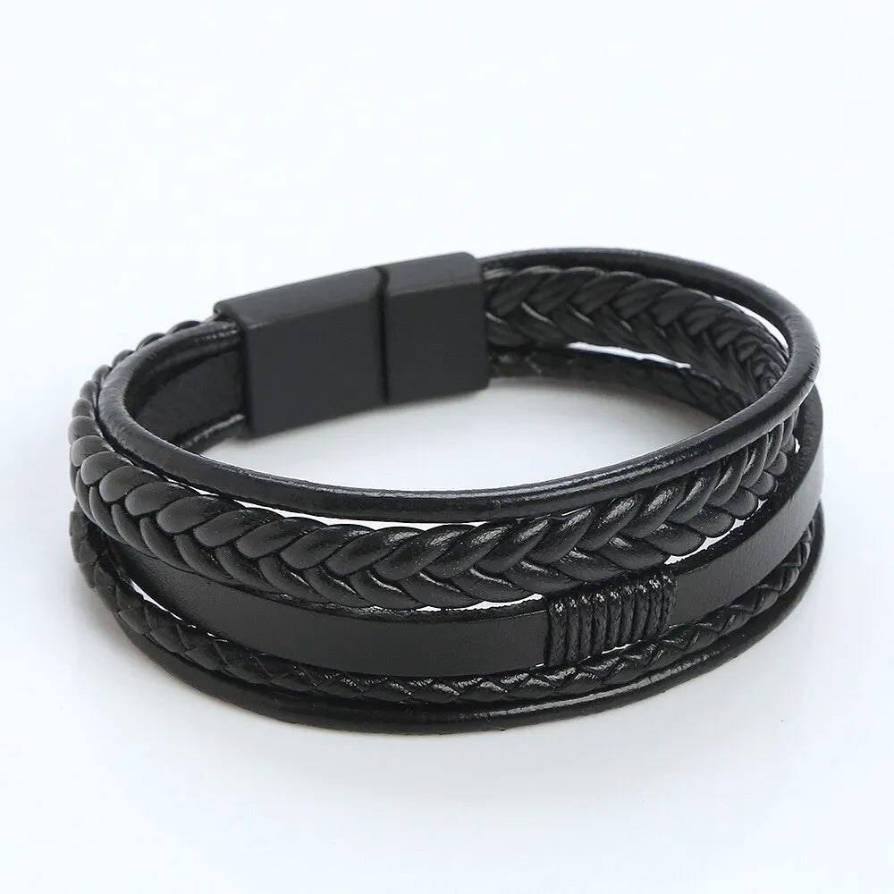 Genuine Leather Braided Men’s Bracelet - Jeglowstore