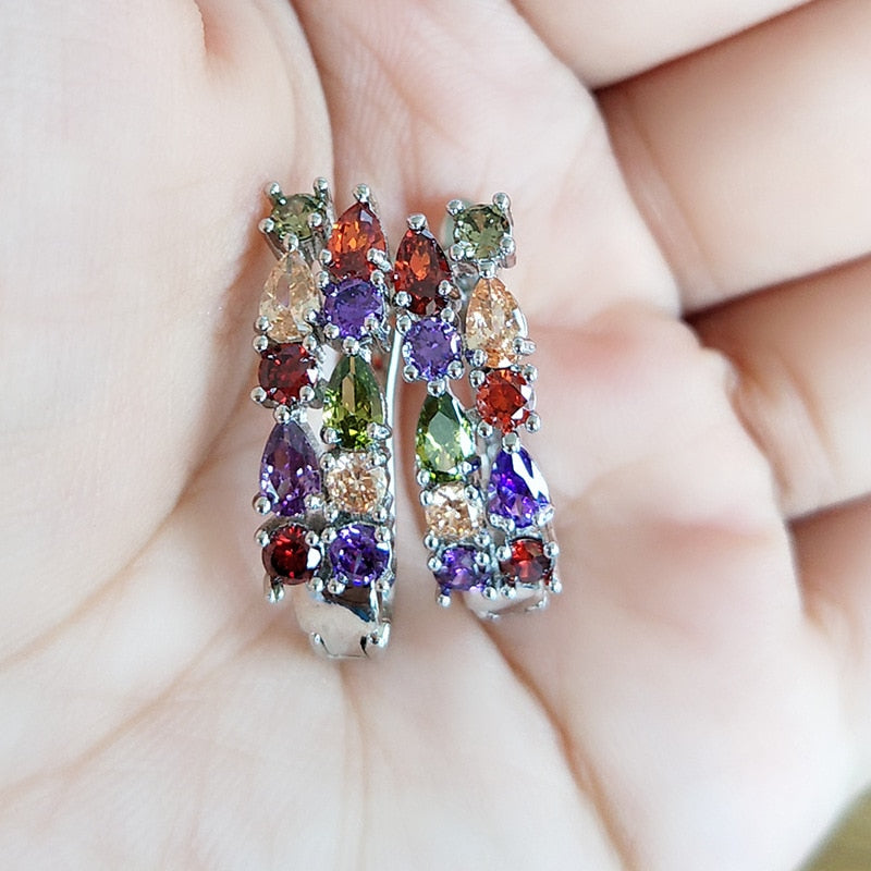 Wholesale 925 Slver Needle Luxury Sterling Silver Color Earrings Flash Colorful CZ Zircon Ear Studs Earrings Women Cheap Brincos