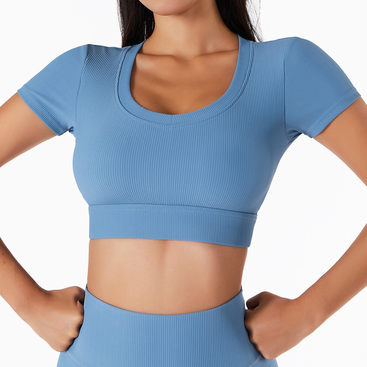 Seamless Women Yoga Set Workout Sportswear Gym Clothing Ribbed Fitness Long Sleeve Crop Top High Waist Leggings Sports Suits