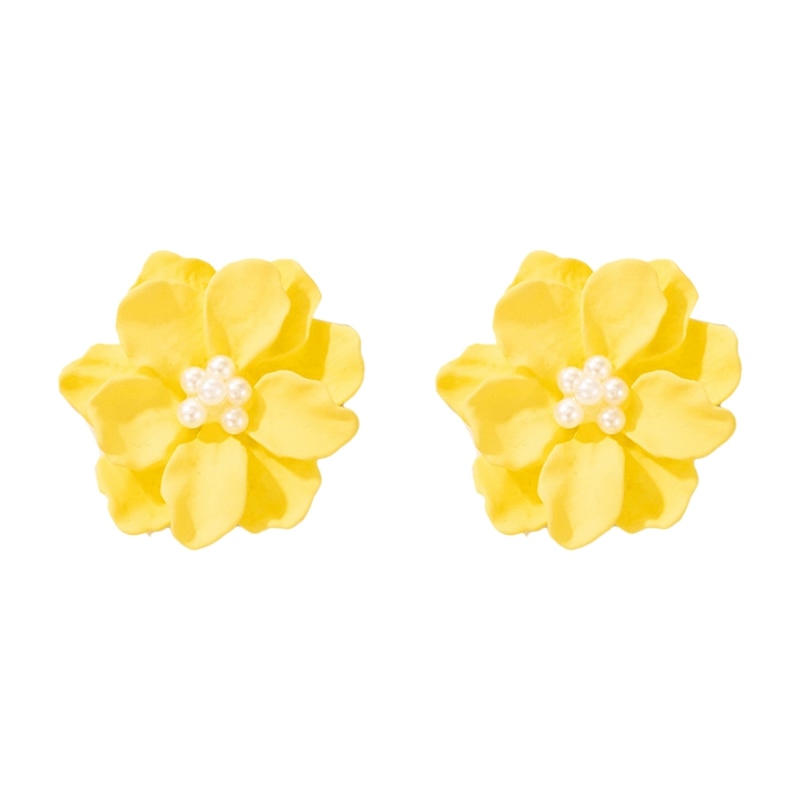 Women Resin Flowers Faux Pearls Earrings Ear Studs Black Red White Flower Women's Earrings Girl Party Stud Acrylic Accessories