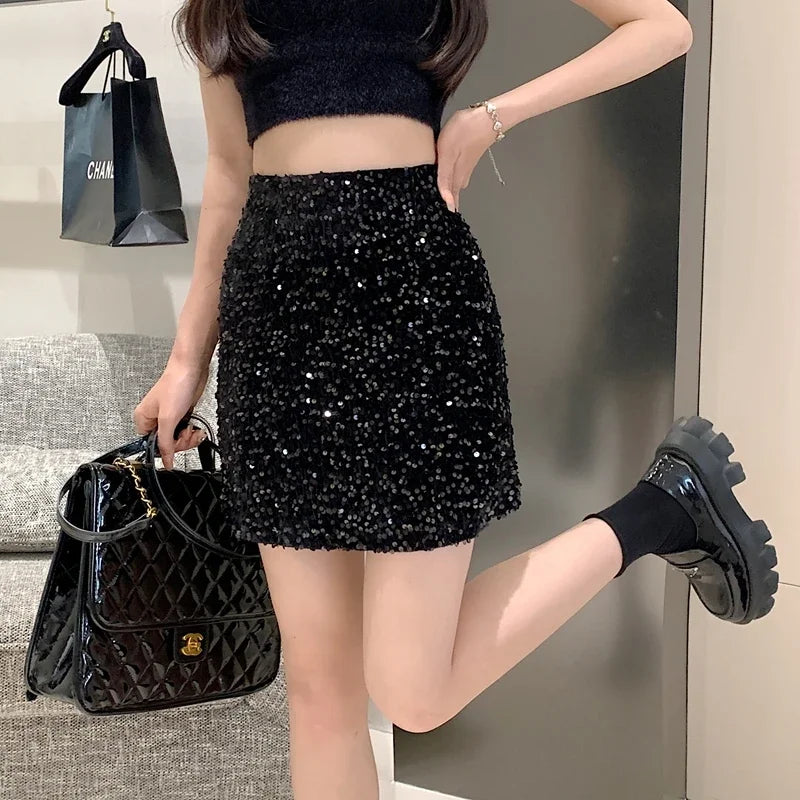 High Waist Sequin Mini Skirt