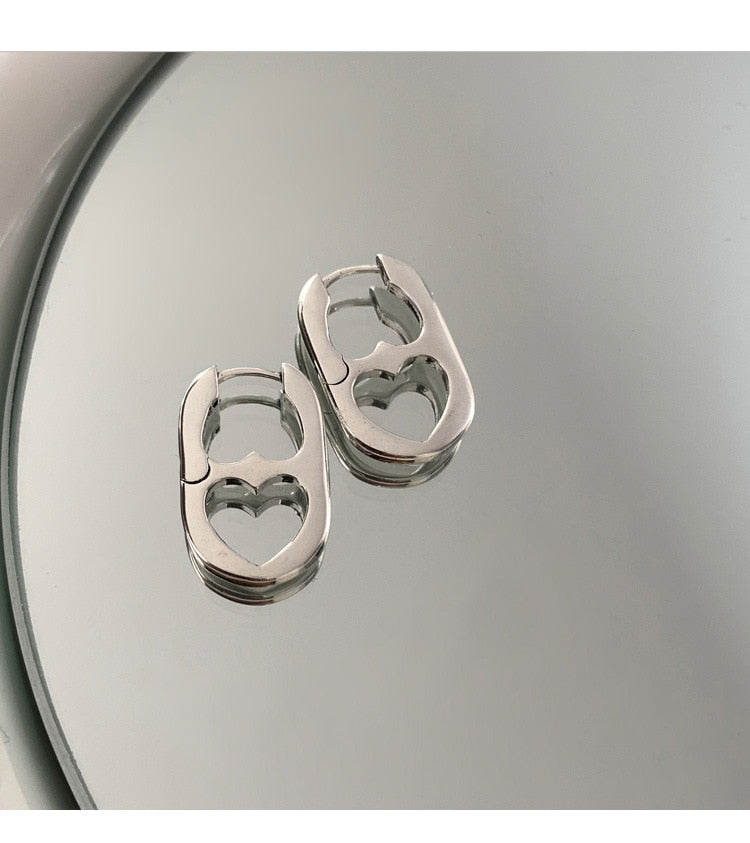 CIAXY Silver Color Pig Nose Earrings for Women Geometric Hollow Heart Design Ear Buckle 2022 Korea Fashion  Jewelry