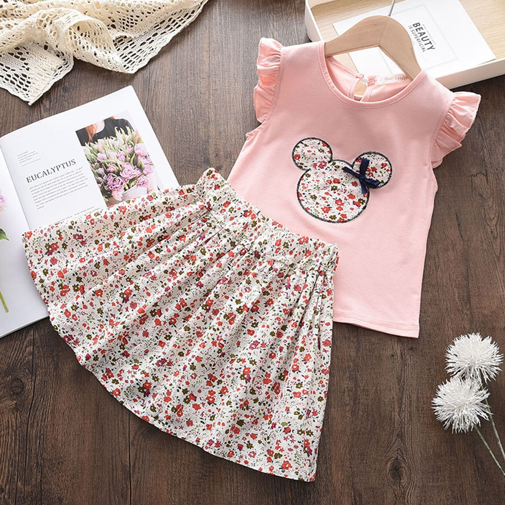 Bear Leader New Summer Casual Children Sets Chiffon Flowers Blue T-shirt Pants Girls Clothing Sets Kids Summer Set for 3-7 Years