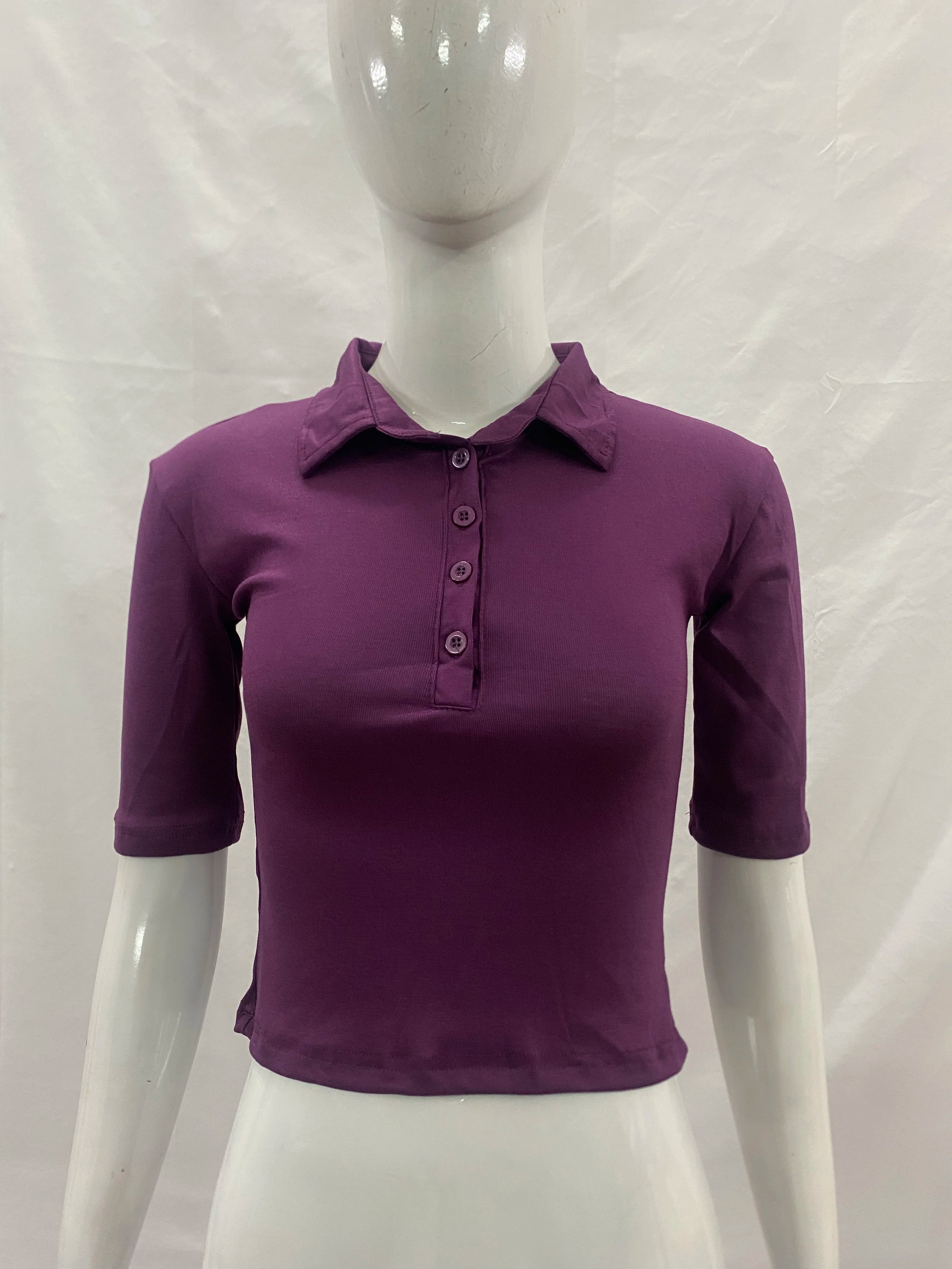 Women’s Button Collar Polo Crop