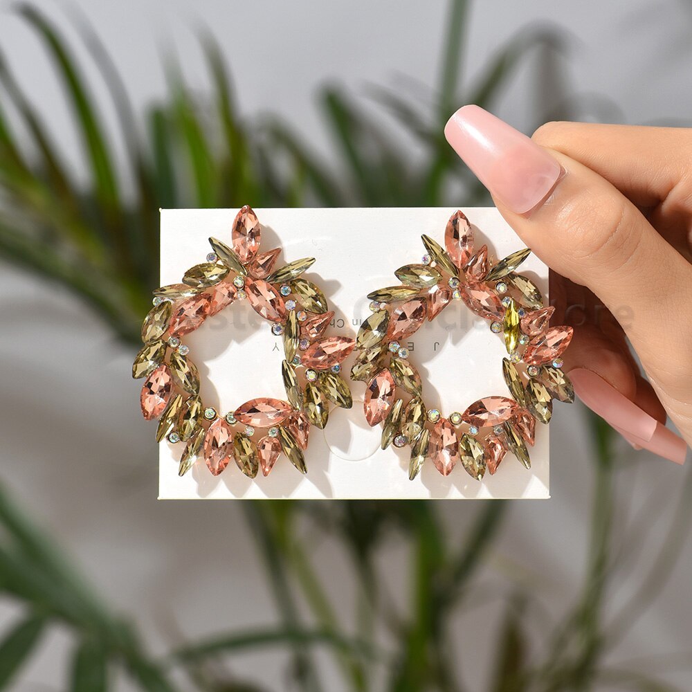 Shiny Rhinestone Piercing Earrings For Women Large Round Elegant Crystal Luxury Ear Studs Girl Trendy Statement Fashion Jewelry