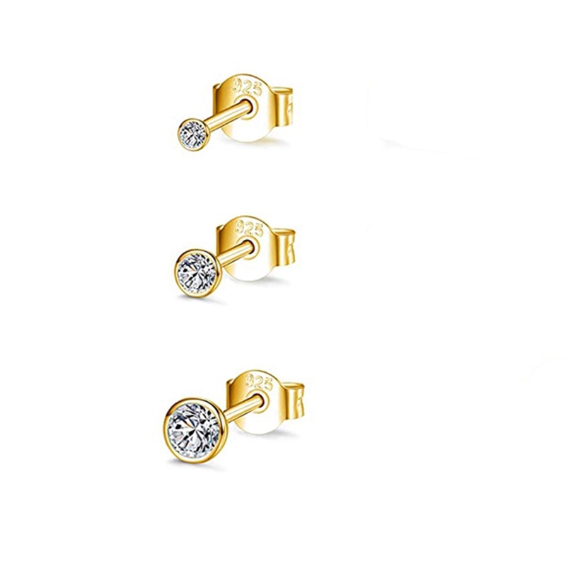 CANNER Aros 18K Gold Plated Earring Set 925 Sterling Silver Small Ear Bone Piercing Earrings For Women 3PCS Jewelry Accessories