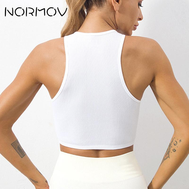 NORMOV Fitness Yoga Bra Sports Crop Tops Seamless Ribbed Sports Bras Tops Knit Paddleless Top Womens High Strength Shock Proof