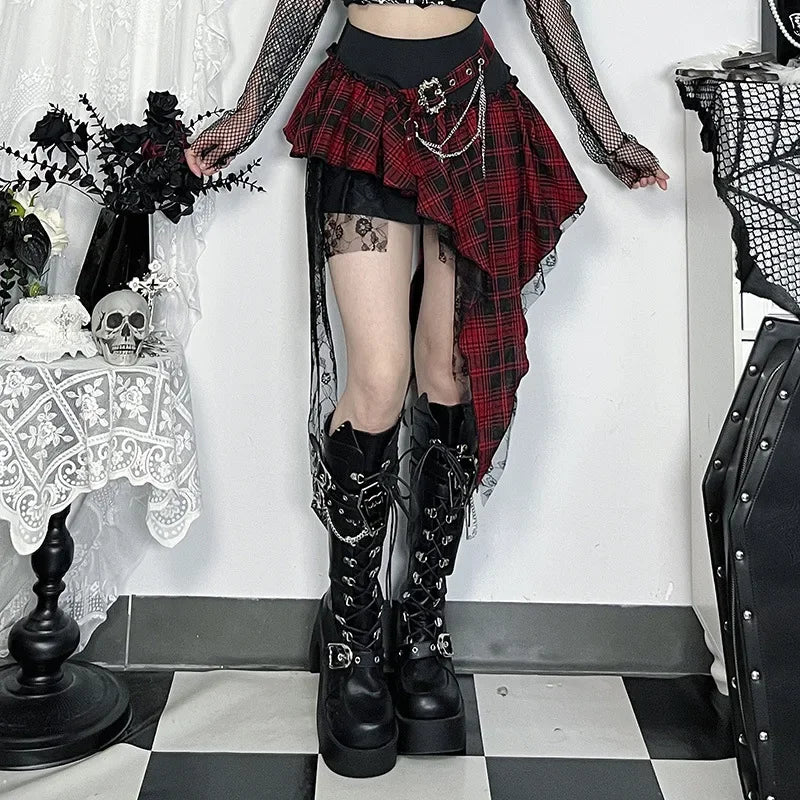 Punk Gothic Red Plaid Skirt - Jeglowstore