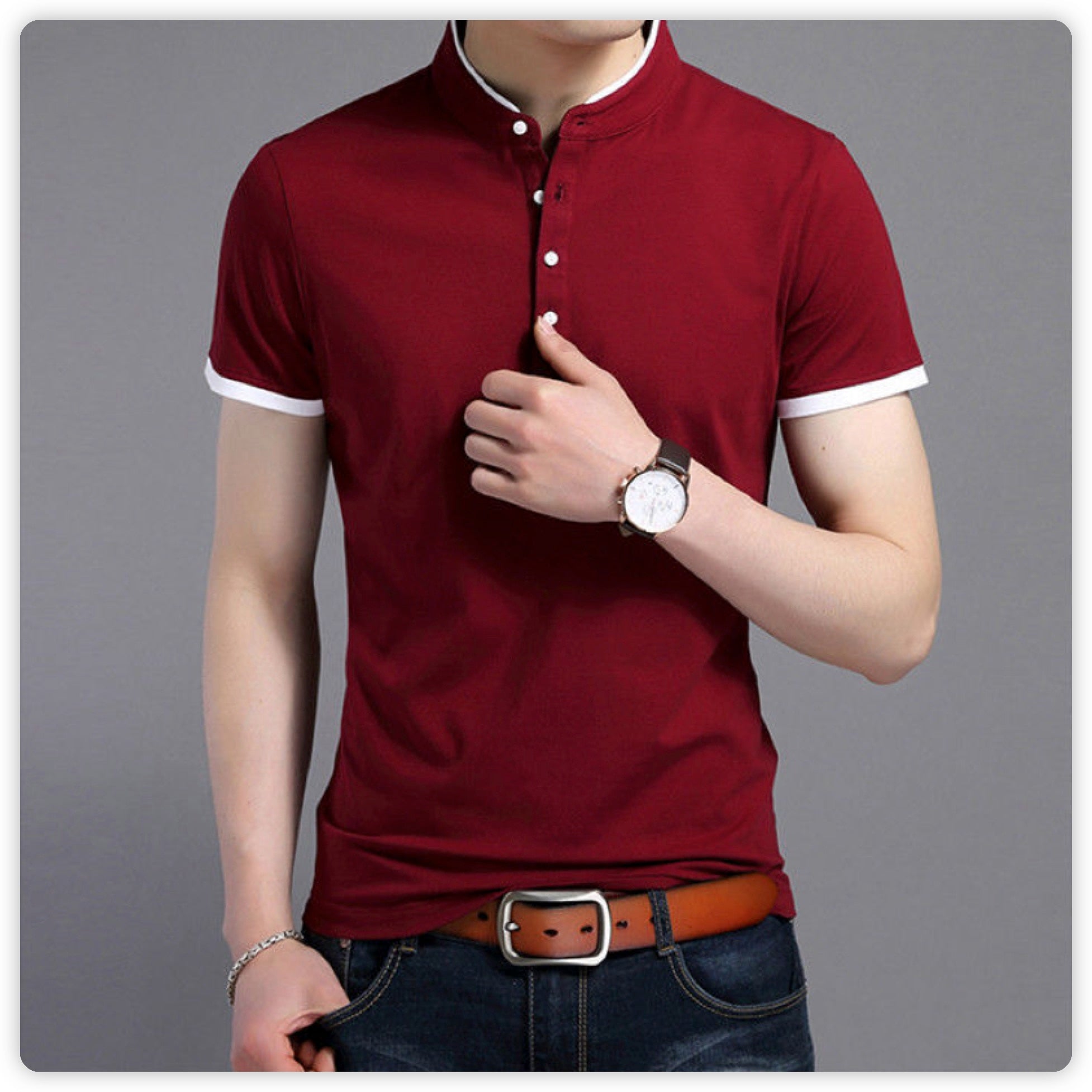 Casual Short Sleeve T Shirts Half Buttons Stand Collar Comfy Pullovers