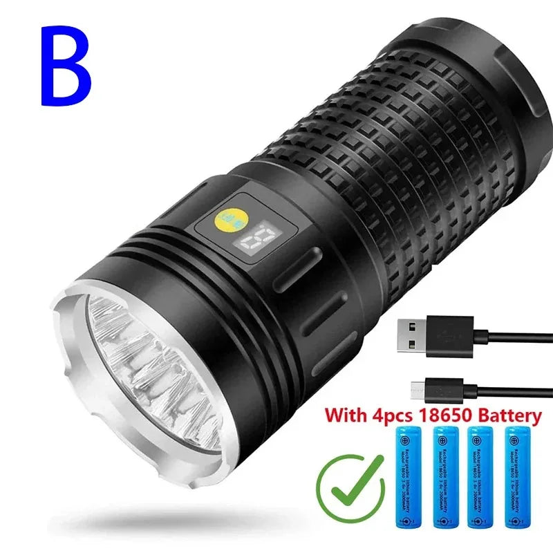 18 LED High Power Flashlight Super Bright Lantern USB Rechargeable High Lumen Torch Waterproof Strong Light Lamp Camping Outdoor