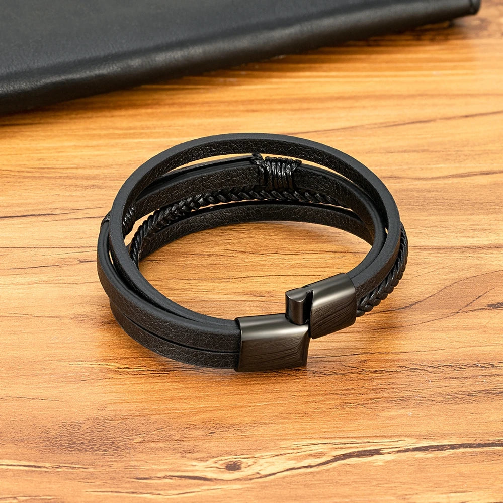 Men’s Multilayer Braided Leather Bracelet - Jeglowstore