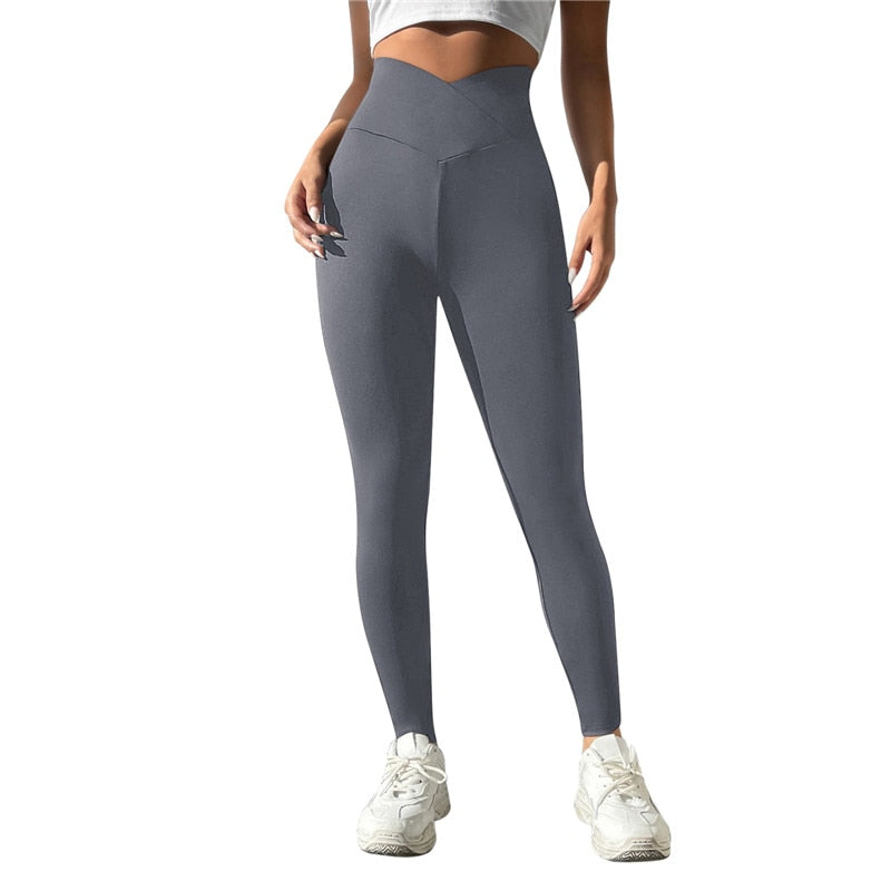 Sexy Crossed Waist Yoga Pants Women V-Waist Scrunch Butt Leggings Seamless Fitness Workout Push Up Tights Casual Sports Trousers