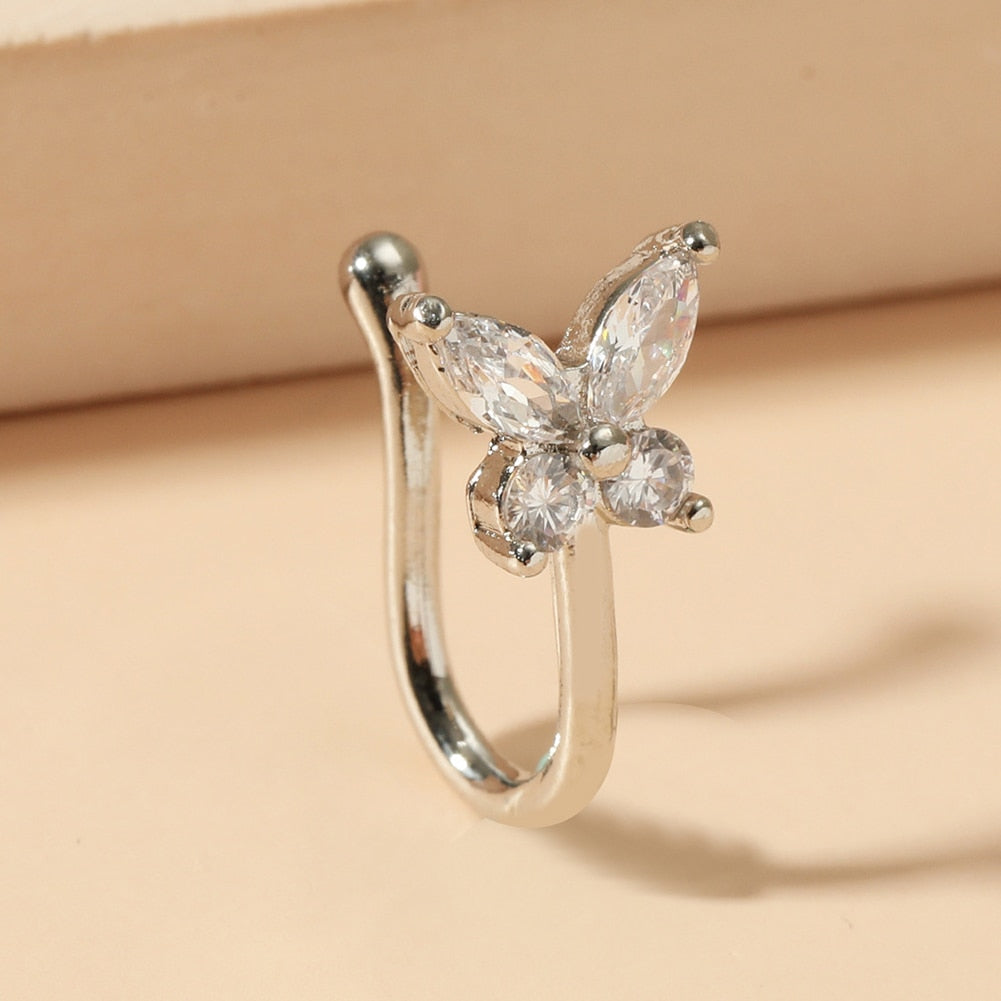 1 Pcs butterfly Non Pierced Without Hole Nose Ring Clip On Nose Hoop Ring Fake Piercings Ear Cuff Tragus Earrings Cartilage