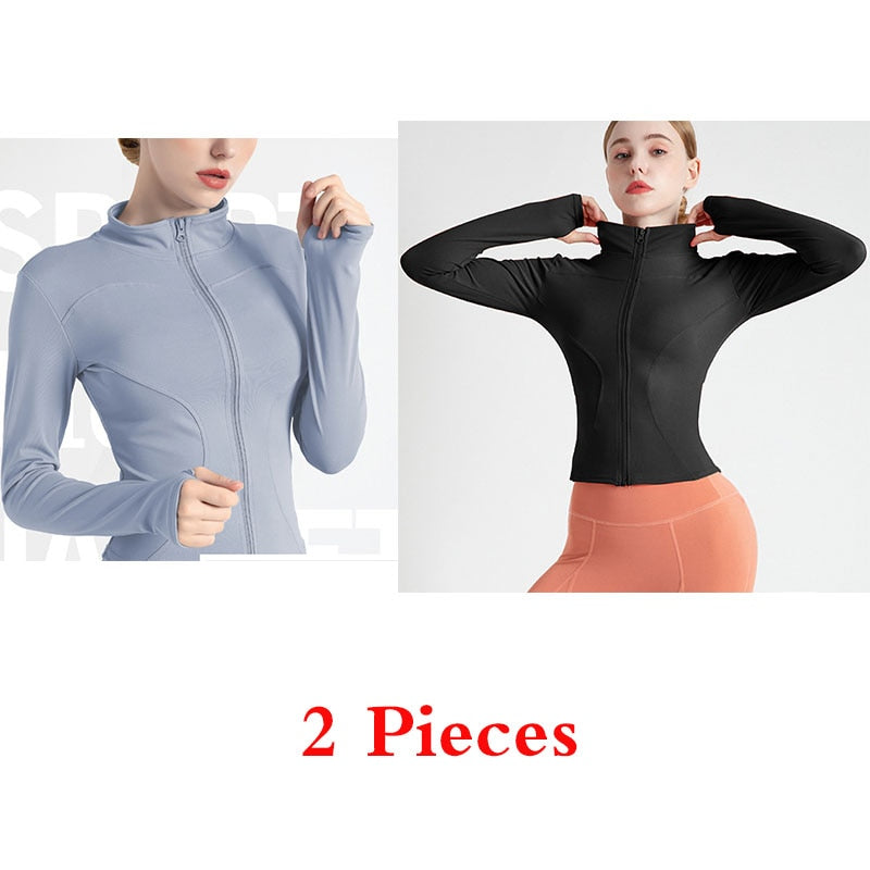 Aiithuug Women's Slim Fit Lightweight Jackets Women's Full Zip-up Yoga Sports Running Jacket with Thumb Holes for Workout