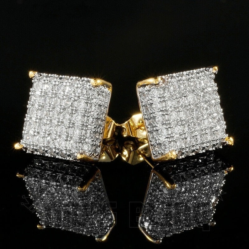Hip Hop Square Zircon Earrings Men Women Geometric Micropavé Zircon Faux Color Stone Stud Earrings