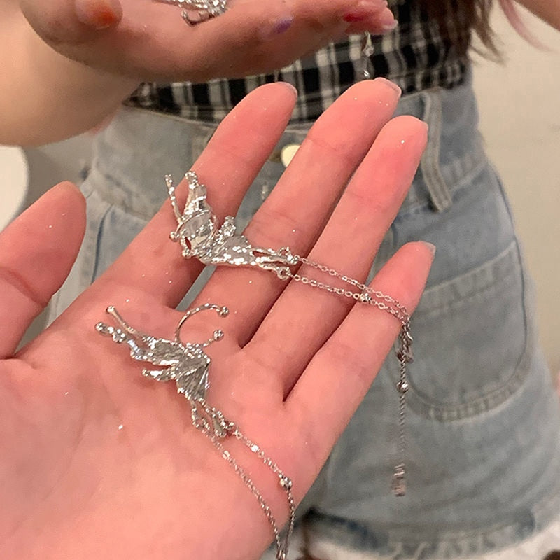 Exquisite Fairy Butterfly Tassel Ear Clips Angel Ear Bone Clip Earring Elf Female No Ear Hole Ear Cuff Fashion Hanging Earring