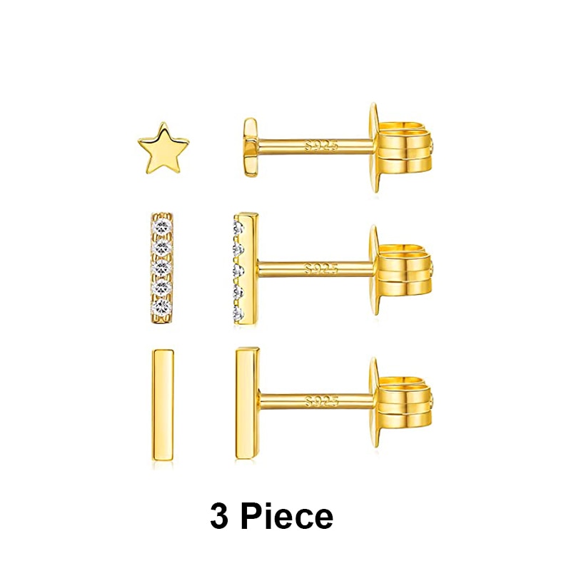 CANNER Aros 18K Gold Plated Earring Set 925 Sterling Silver Small Ear Bone Piercing Earrings For Women 3PCS Jewelry Accessories