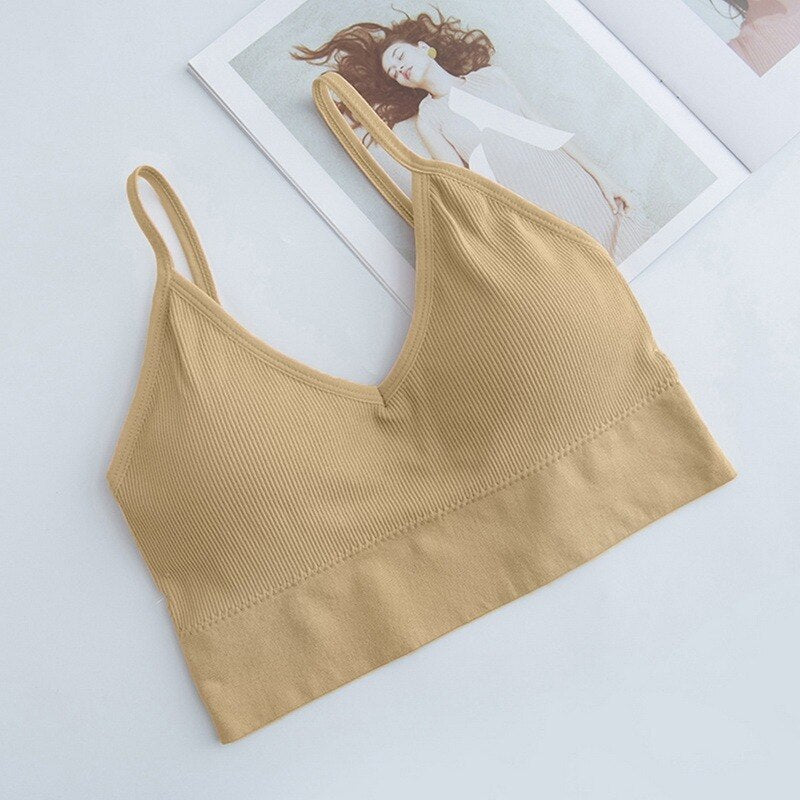 Women Sexy Crop Tops Sports Bra Female Tube Tops Sleeveless Camis Seamless Lingerie Tee Bra Bandeau Crop Top Tanks